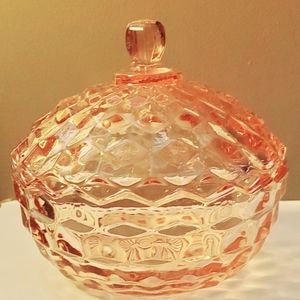 Antique Pink Depression Glass Candy Dish W/Lid